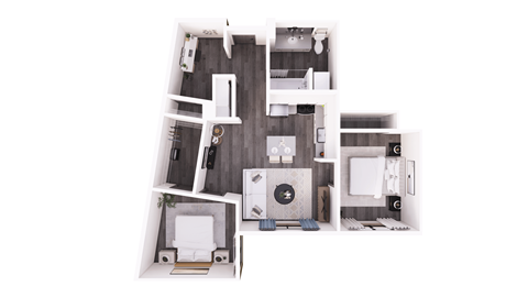 the integrative floor plan  1 bedroom with 2 baths